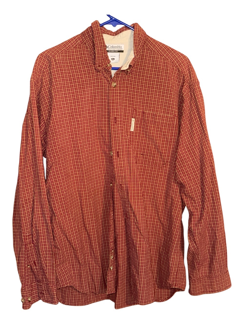 Columbia Men's Orange-Red Micro Plaid Button-Down Shirt